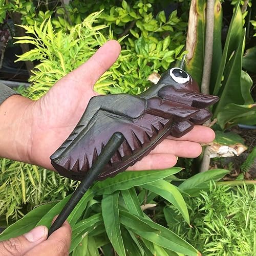 Miniatura 3 de Juego de 3 instrumentos musicales de rana, grillo y búho de percusión de madera de Tailandia, decoración de oficina en casa, bonito regalo (mediano)