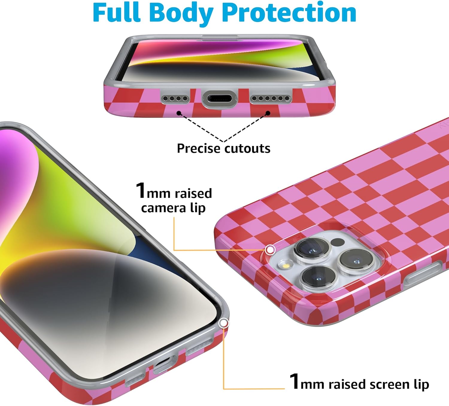 Casely iPhone 16 Pro Case | Vibe Check | Pink Checkerboard | Compatible with MagSafe | Classic Ultra Slim Design