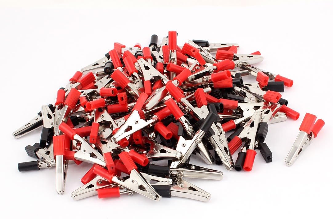 029 100 Testers Pcs 55mm Lenght Alligator Clip Clamp Testing Probe Black Voltage Testers & Red
