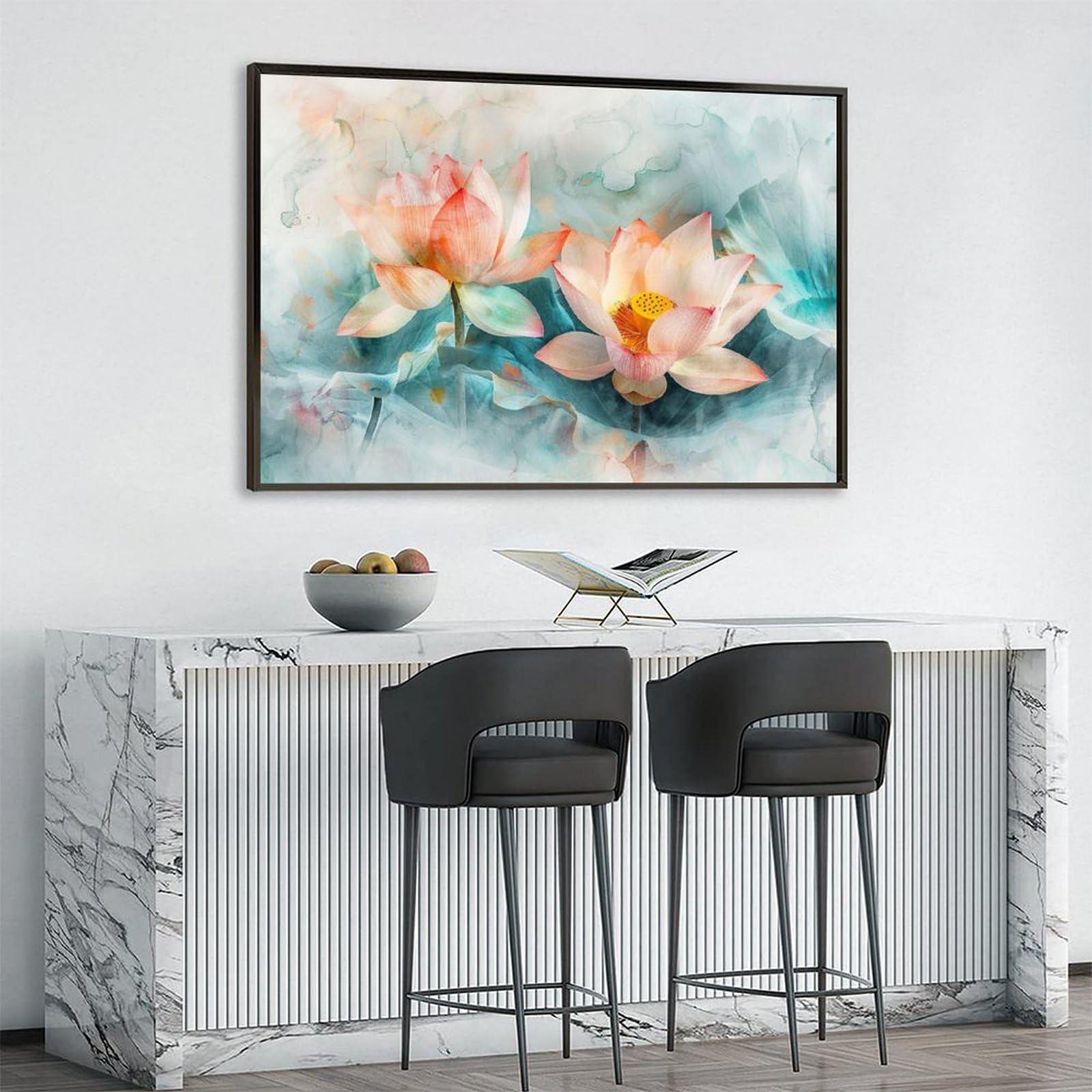 Amazon.co.jp: 絵画 満開の二輪の蓮インテリア 絵画 魅力的な花アート