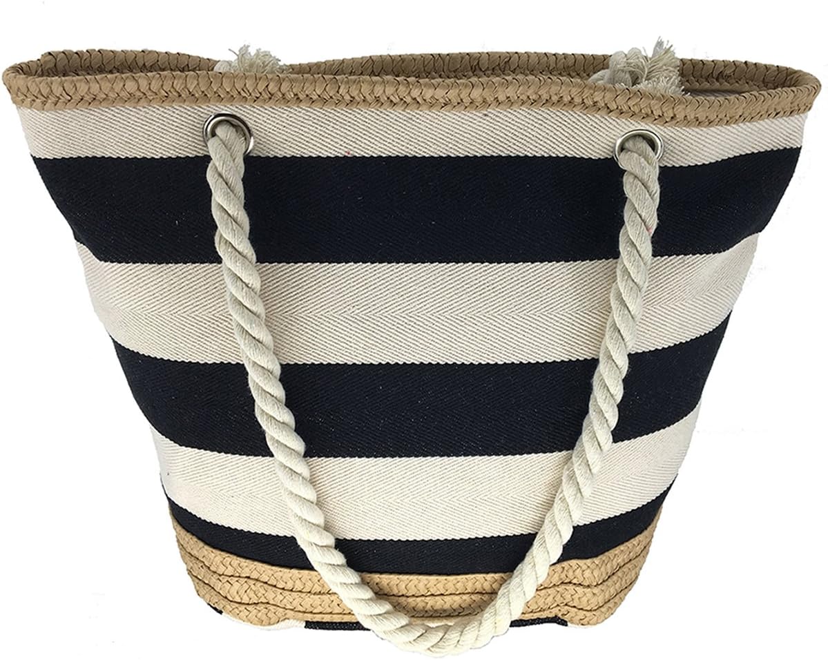We We Large Canvas Straw Beach Pool Bag Waterproof Beach Tote Bags for Women Travel Shoulder Handbag
