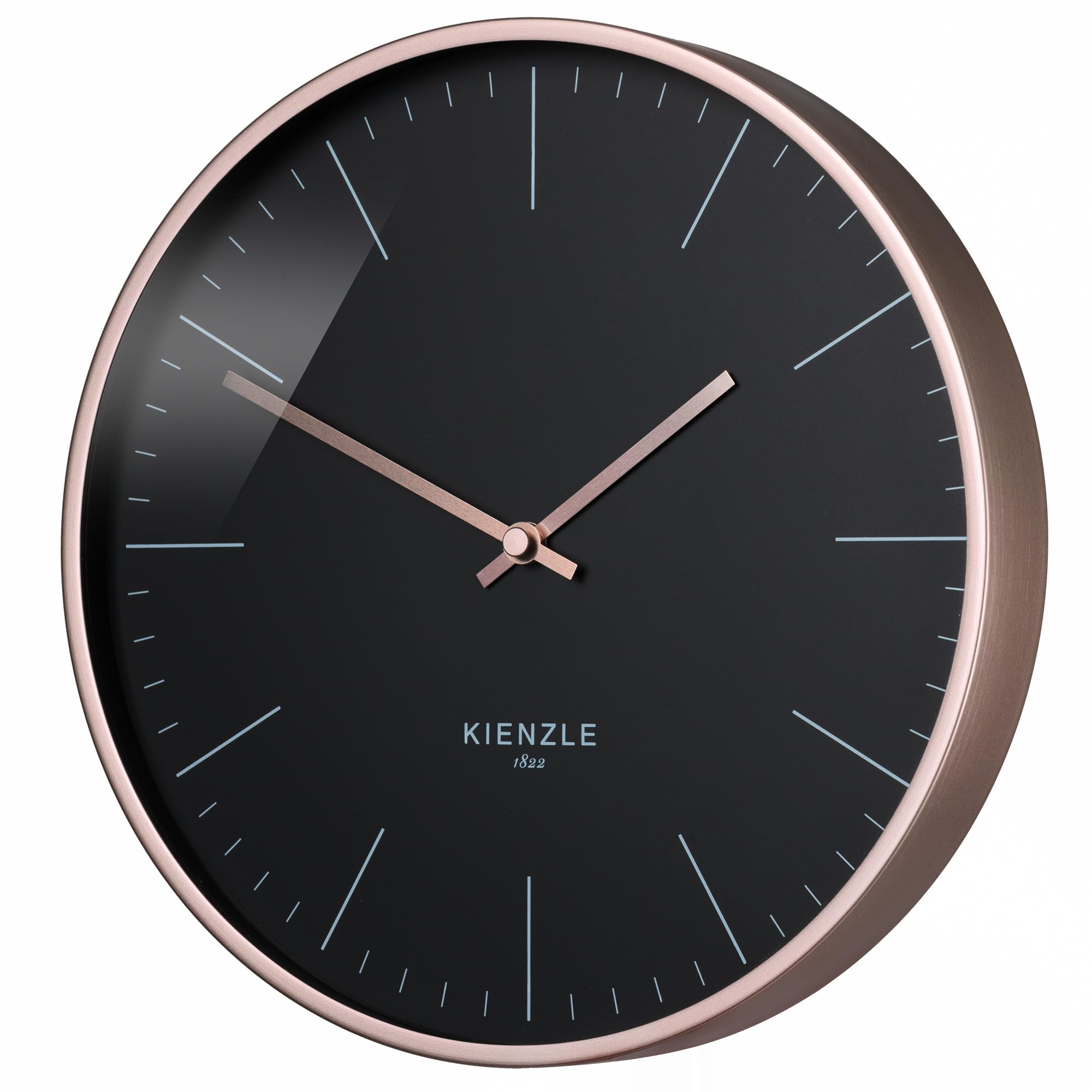 Kienzle Modern Funkwanduhr DCF leise Aluminium 25 cm Roségold Schwarz | Automatische Zeiteinstellung, geräuschloses Uhrwerk, Aluminiumrahmen, Ziffernblatt schwarz, 1 AA Batterie erforderlich