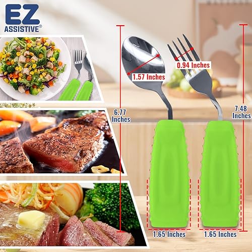 Miniatura 3 de Juego de utensilios con peso adaptable Cuchara y tenedor para temblores de manos, Parkinson, ancianos y artritis Utensilios de alimentación