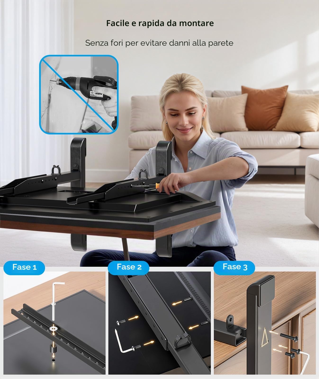 AX WABER Supporto universale per TV, base per TV da tavolo, ricambio senza oscillazioni per la maggior parte dei televisori LCD LED da 24 a 80 pollici, 7 gambe regolabili in altezza per TV fino a 68