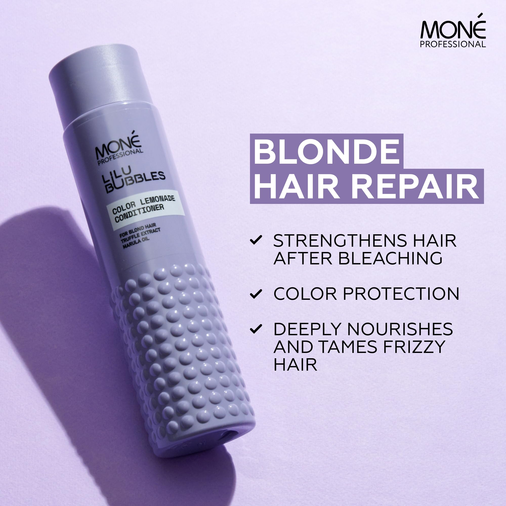 MONÉ Professional - Zestaw Blask & Ochrona Koloru: Spray Keratynowy 10w1 (150ml) + Szampon do Włosów Blond i Rozjaśnianych (300ml) + Odżywka (300ml) - Nawilżenie, Regeneracja, Blask