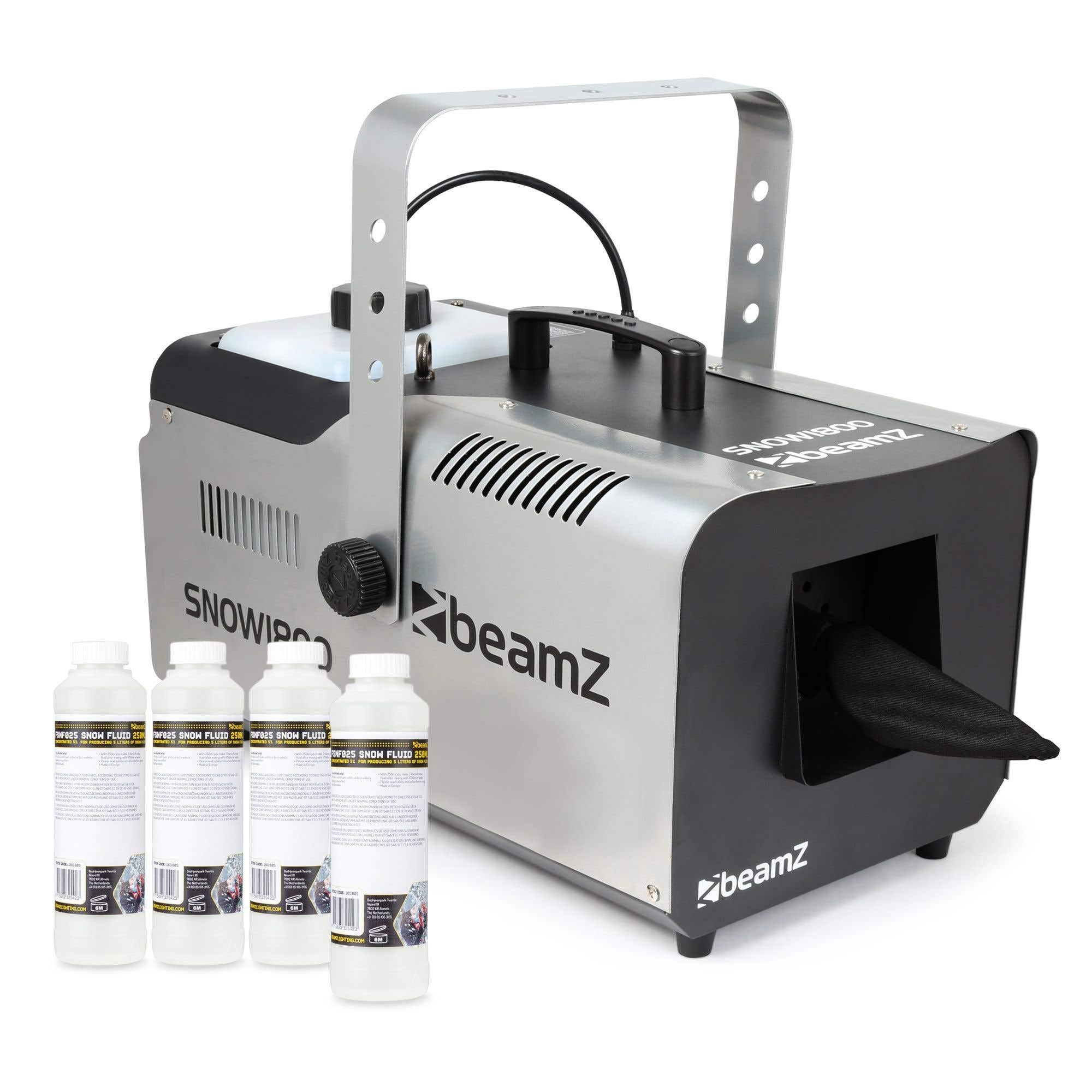BeamZ SNOW1800 Machine à Neige avec Concentré pour 20 Litres de Liquide Neige - 1800 Watts, Indicateur de Réservoir (3,1L de Capacité), Télécommande, Idéal pour vos Soirées à Thème d'Hiver