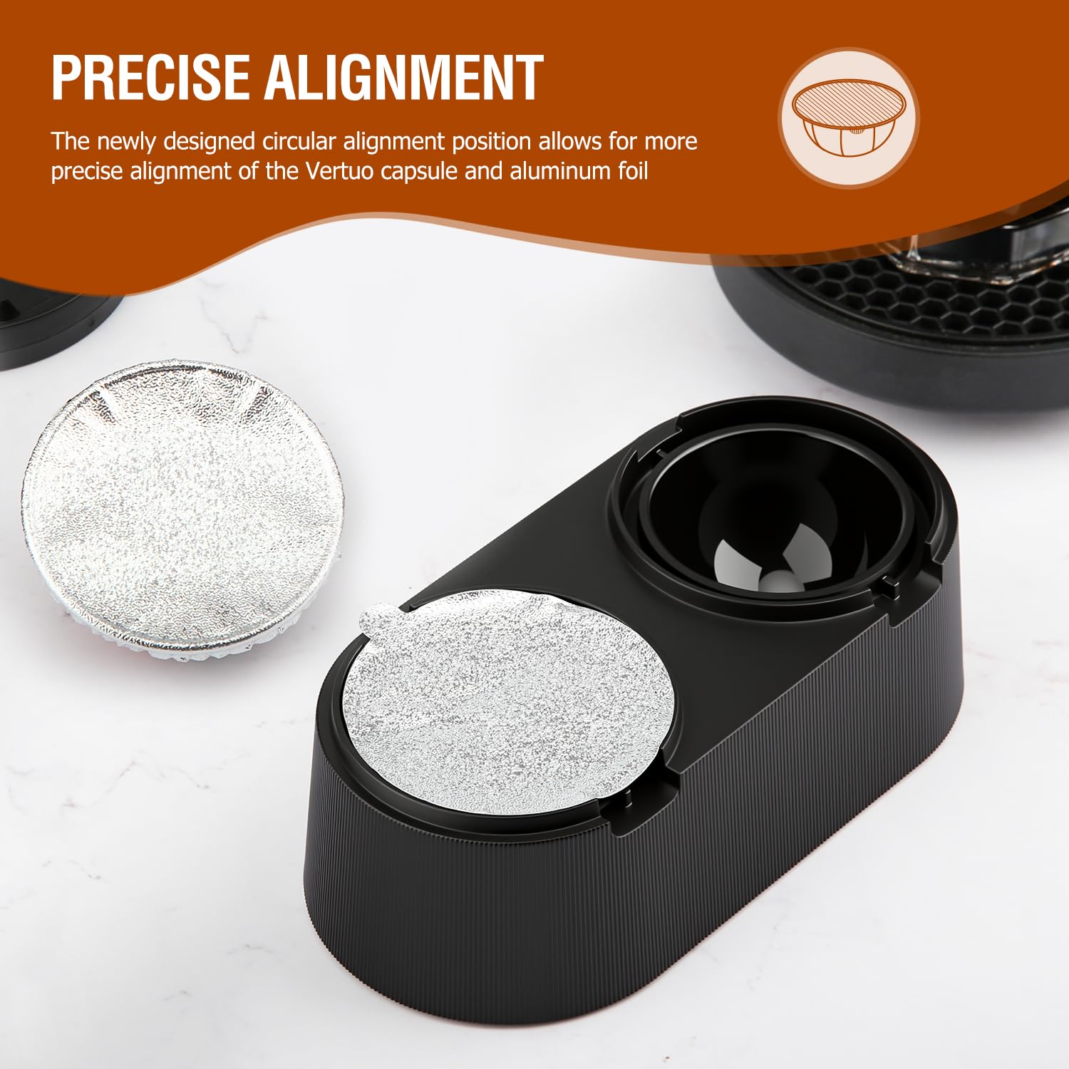 Kit de recarga de cápsulas de café reutilizables para cápsulas Vertuo con tapas de sellado de papel de aluminio (1 herramienta de kit de recarga + 52 láminas)
