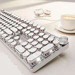 EWEADN Typewriter Style Mechanical Gaming Keyboard, Wired Mechanical Keyboards,104 Keys Backlit LED Keyboards, Media Control Knob, Wired Keyboard Pink Switch-Purple