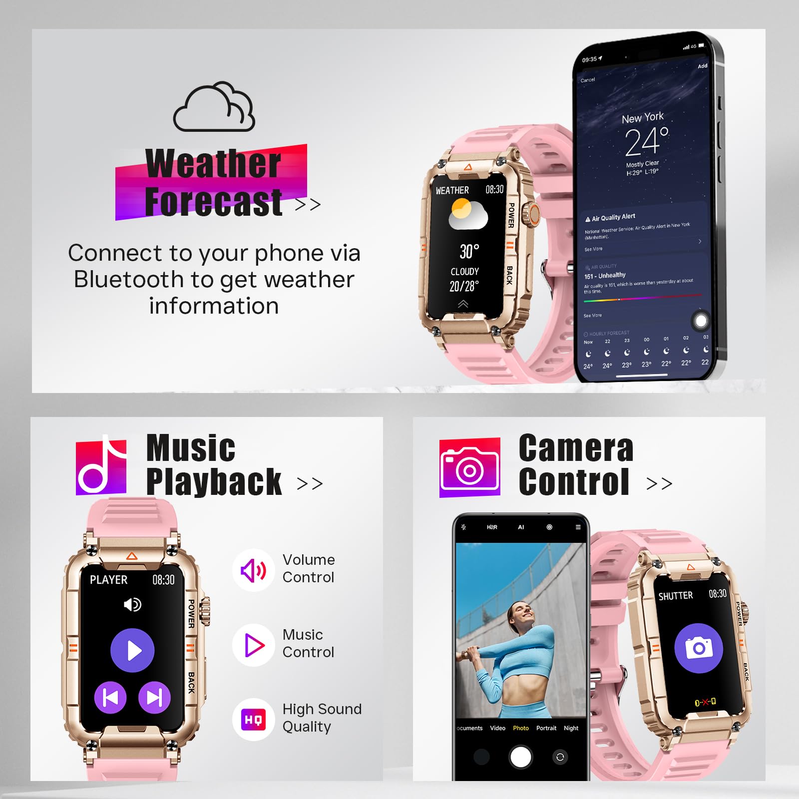 JELLOO Smartwatch dla kobiet i mężczyzn, z funkcją telefonu, zegarek fitness, zegarek fitness Smart Watch z 100+ trybami sportowymi, pulsometrem, monitorem snu, krokomierzem, trackerem aktywności,