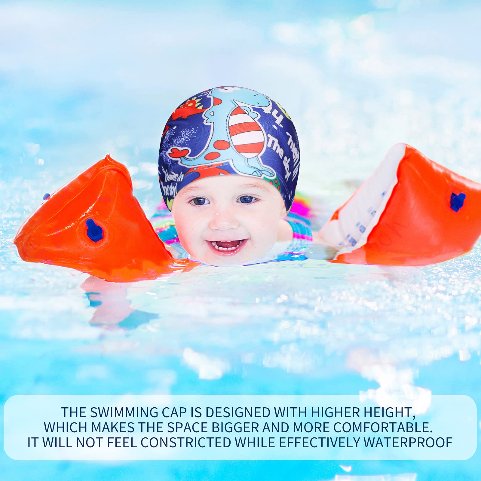 2 Gorros de Natación de Niños Lindos Gorro de Natación de Dibujos Animados Gorro de Baño de Poliéster Elástico Gorro de Baño Impermeable para Niños Niñas de 1 a 8 Años