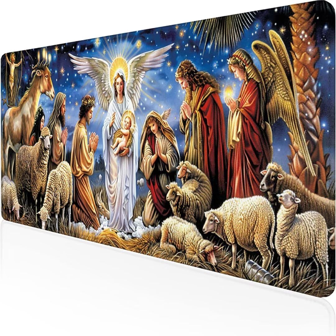 Excel Shortcut-Tasten-Mauspad - erweitertes großes 1200 x 600mm XL-Spickzettel-Gaming-Mauspad | PC-Büro-Tabellenkalkulation-Tastaturmatte | rutschfeste genähte Kante Malerei Die Geburt Christi