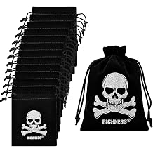 RICHNESS Pirate Bags with Drawstring 4.5 x 6 Inches Suede Pirate Goodie Bags for Pirate Party Favors Pack of 12