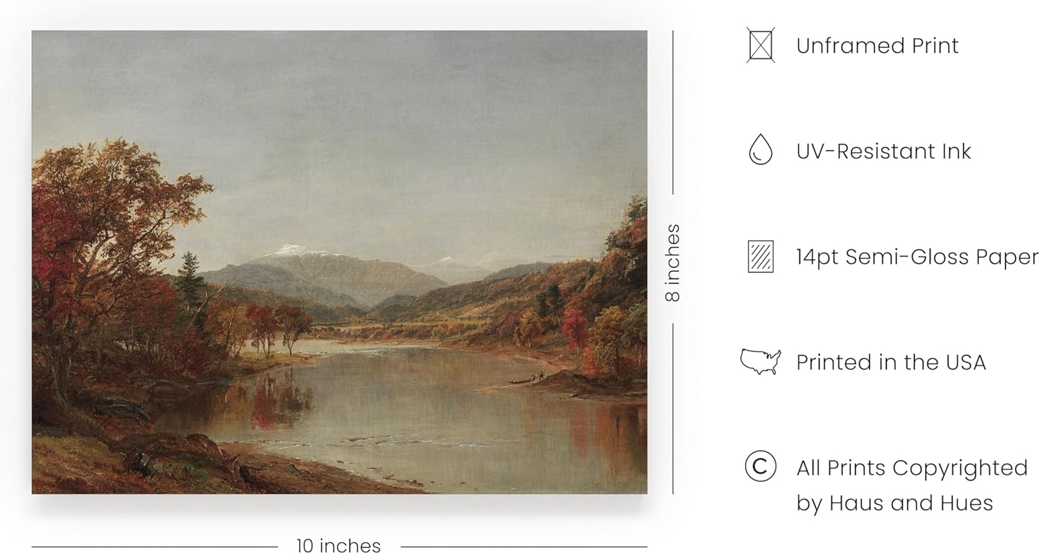 Vintage Fall Landscape Art Print in Wooden Frame
