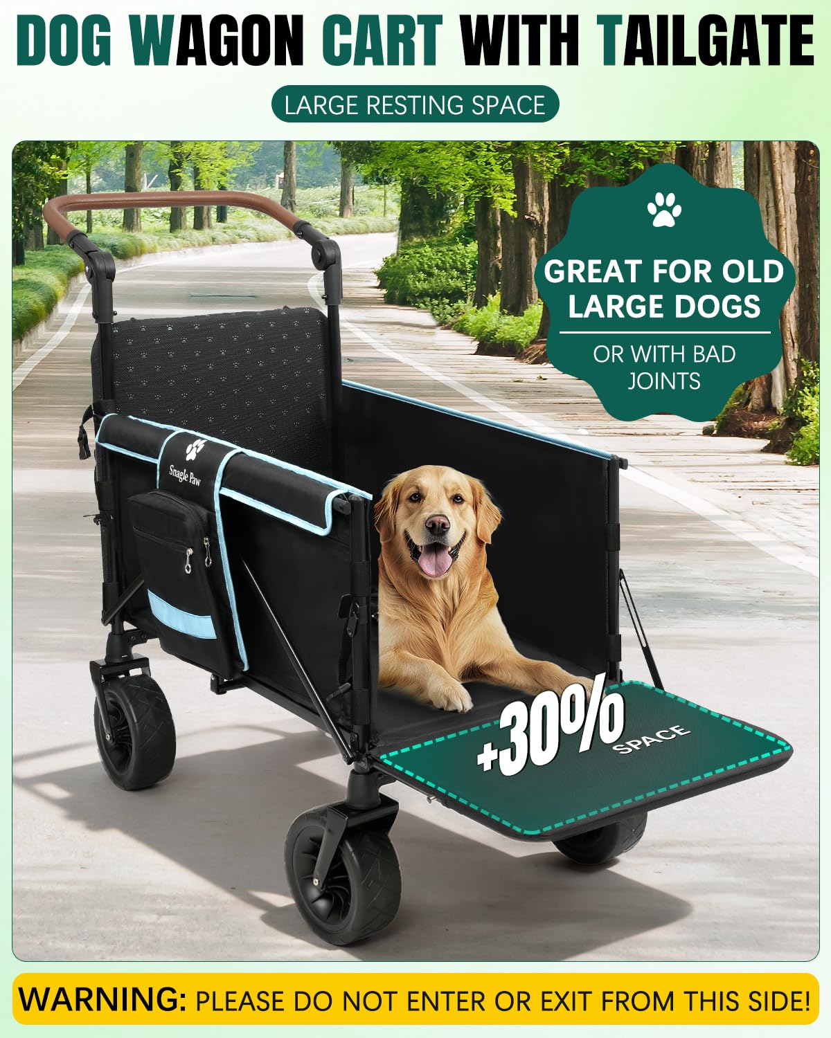 Snagle Paw Extra Large Dog Stroller,Wagon Cart for Medium Large Dogs up to 200lbs | All Terrain Foldable Pet Stroller with Ramp & Tailgate (Extra Space), Adjustable Handle & One-Step Brake