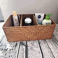 Vista 2 de Cabilock Cesta tejida a mano, algas marinas, caja de almacenamiento tejida con 3 compartimentos, organizador de escritorio para decoración