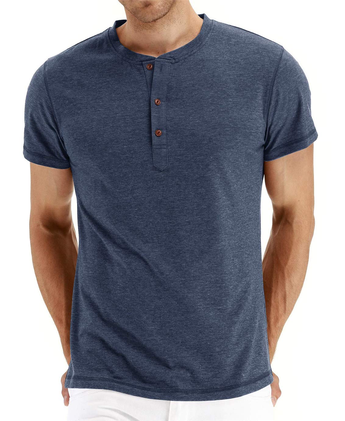 Cabeen Camiseta de Manga Corta para Hombre Verano Henley Casual T-Shirt Cuello Redondo con Botones