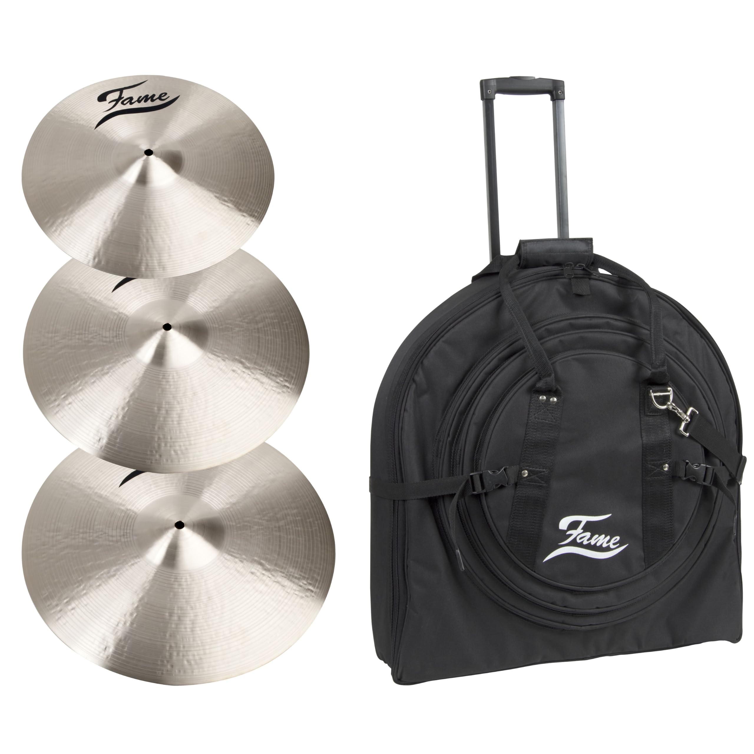 Fame B20 Light Crash Becken-Set, 14, 16, 18 Zoll, Natural Thin, Handgehämmert, B20 Bronze, inklusive Beckentasche, Practice Pad