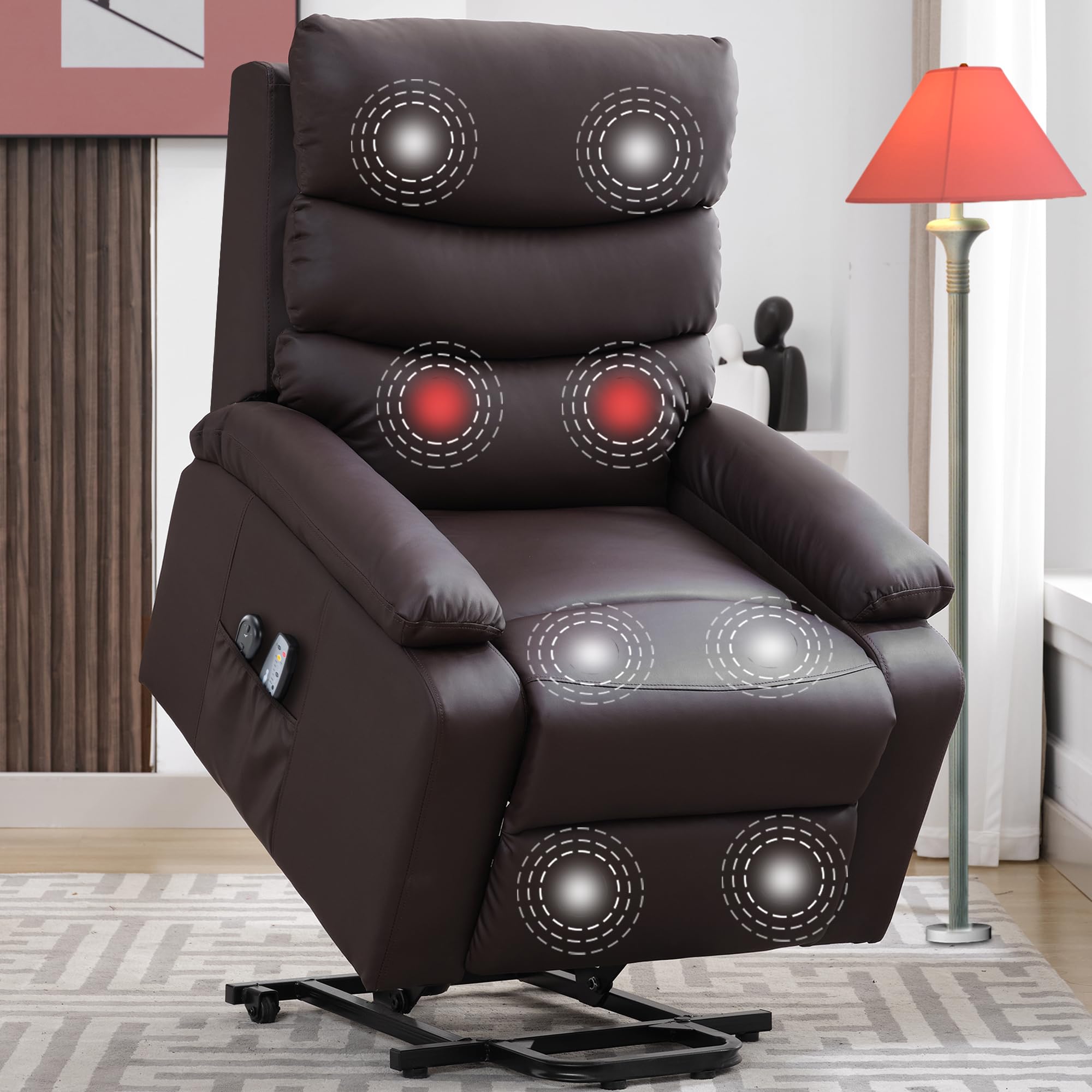 resiova Electric Power Lift Recliner Massage Chair for Living Room,Home Theater Seating with Heat and Adjustable Single Sofa for Back,Lumbar,Legs w/2 Positions,Brown