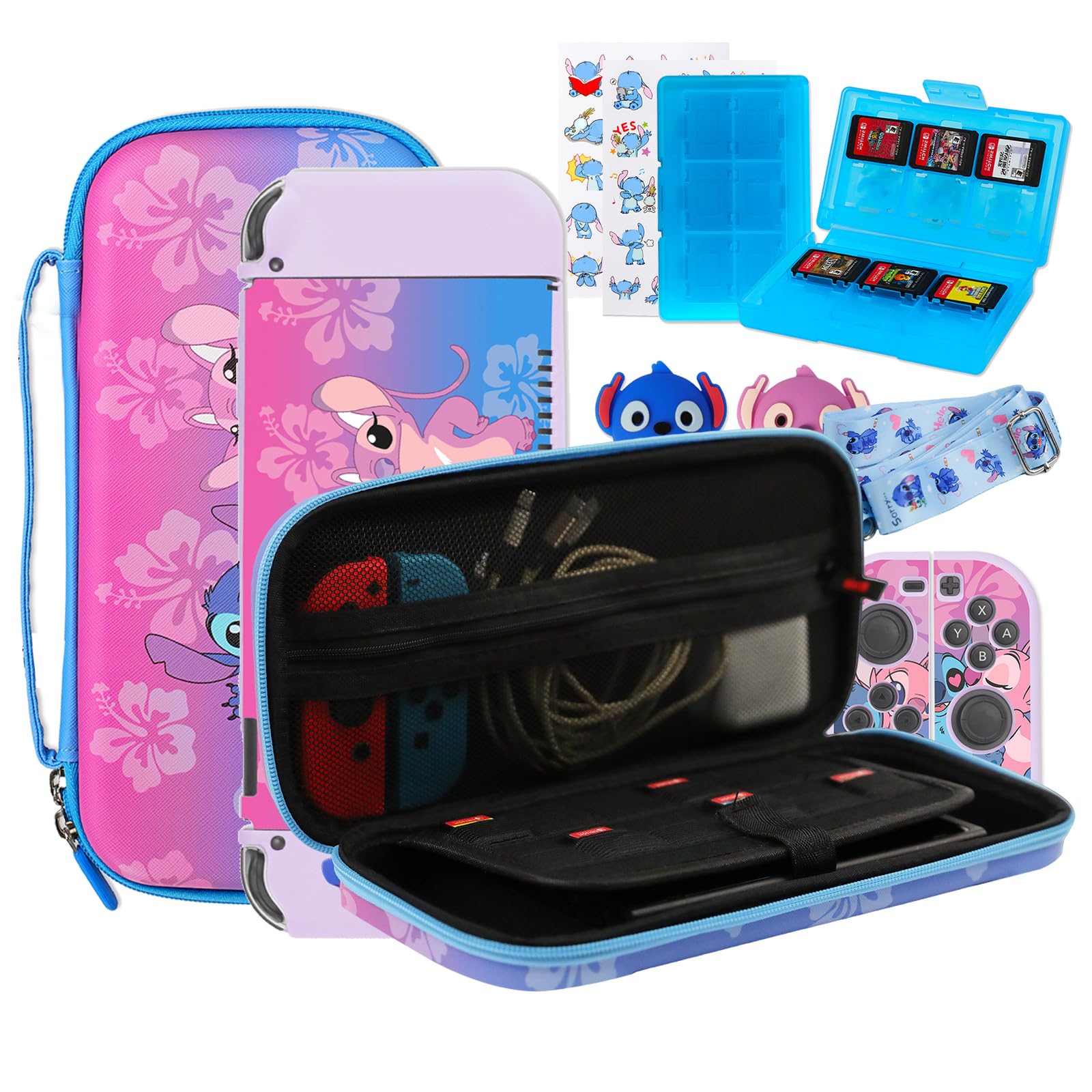 PERFECTSIGHT Switch OLED Storage Accessories Kit with 10 in 1 Nintendo Switch OLED Bundle Accessories, Travel Carrying Case, Game Card Case, Thumb Grip Caps, Switch Protective Case Cover (S&A)