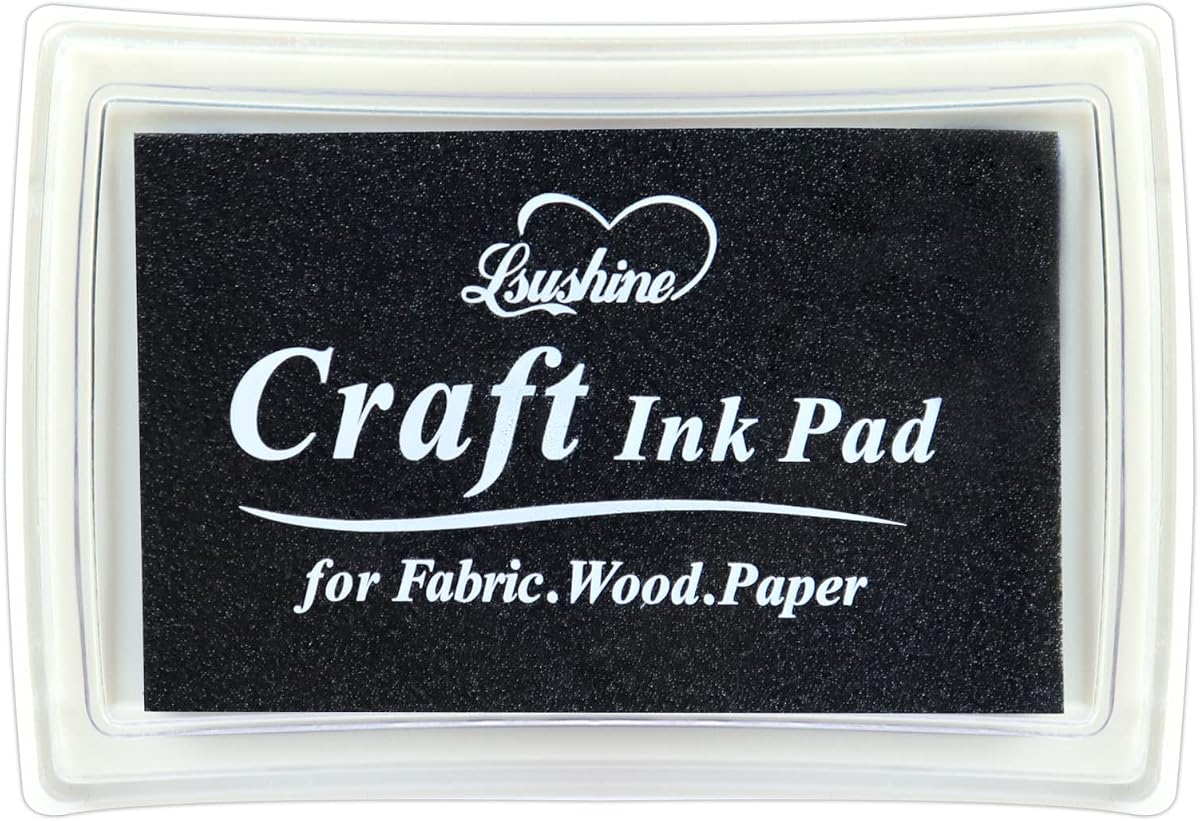 Lsushine Craft Almohadilla de tinta para sellos de goma, almohadilla de tinta para dedos no tóxica (negro) | Almohadilla de tinta lavable para manualidades infantiles, estampado en papel, madera, tela y proyectos de álbumes de recortes.