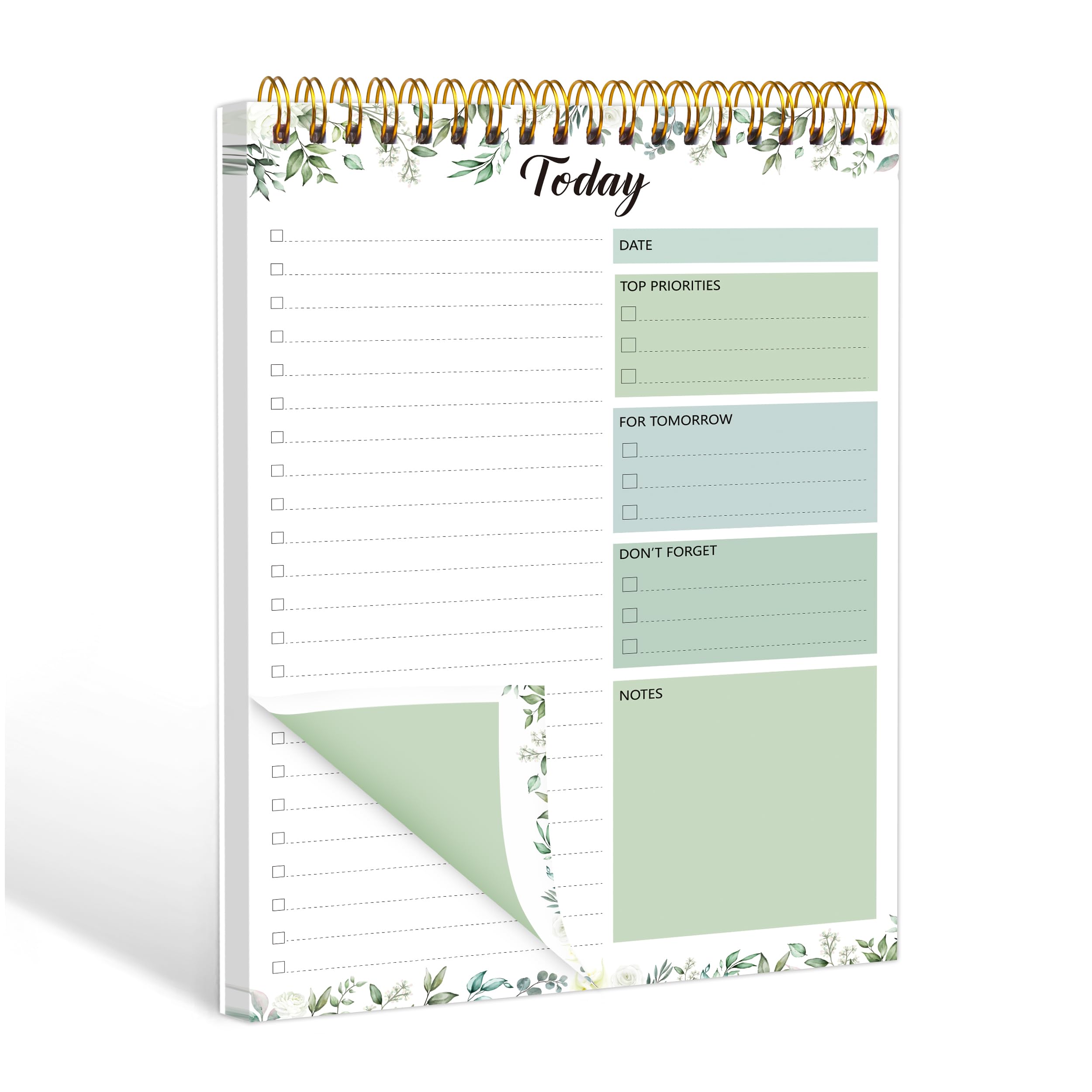 To Do List Pad - Daily Planner Notepad 104 Pages Task Planner, 6.7" x 9.8" Double Sided Spiral Notebook with Checklist Productivity Planning Pad for Work Office Home-Green