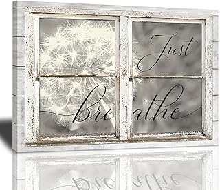 Just Breathe Canvas Wall Art Beautiful Dandelion And Window Inspirational Pictures Motivational Quotes Poster Framed Wall Decor For Office Bedroom Ready To Hang 12x16 Inches