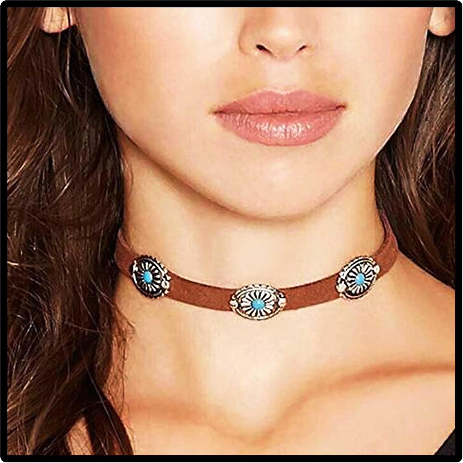 Olbye Bohemia Turquoise Choker Necklace Leather Choker Jewelry Suede Necklace for Women Boho Style