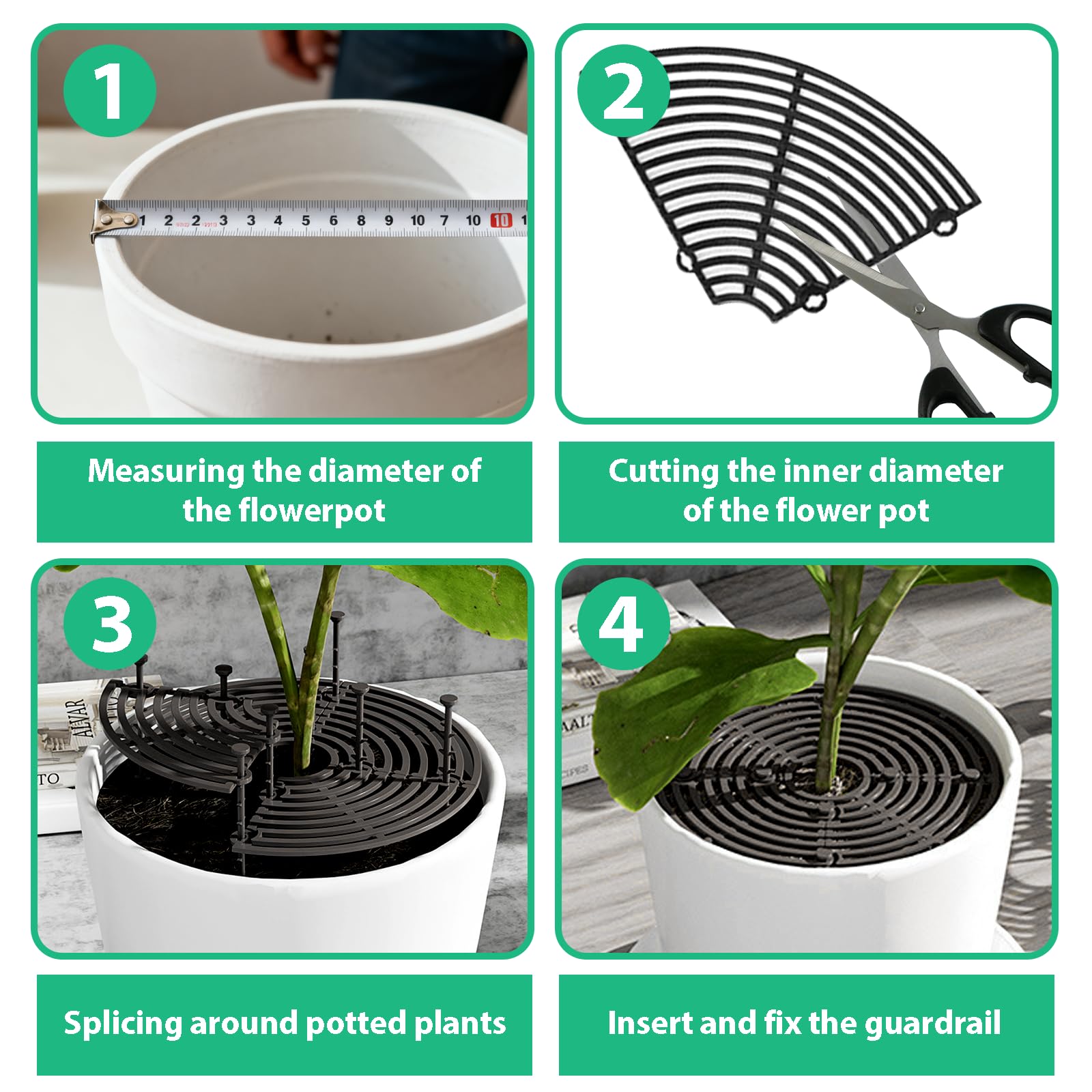1 Pcs Grille de Protection pour Plantes, Grille Protection Chat Pot de Fleurs 30 cm, Cache-Pot Réglable avec Kit Fixation ABS, Protège contre Chats, Enfants et Animaux Domestiques