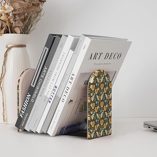 Miniatura 6 de Book Ends for Shelves 1 Pair - Classic Flower Bee Print Wood with Metal Base Bookends for Heavy Books, Book Stand Organizer Holder for Books Movies