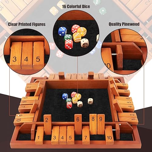 Miniatura 3 de Toidgy Juego de dados Shut The Box para 1 a 4 jugadores, mesa de madera con 12 dados e instrucciones, juego de mesa clásicos para adultos y niños,