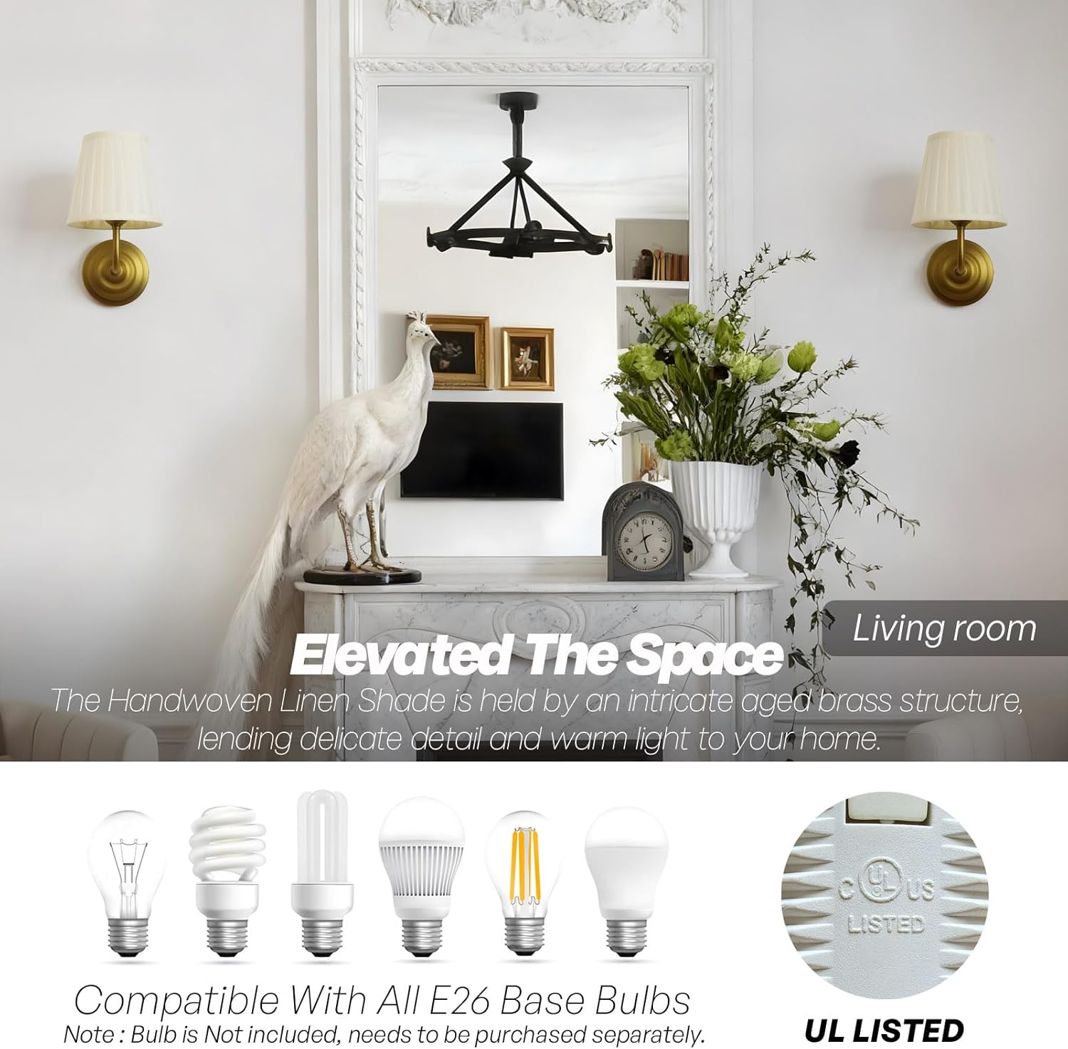 Vintage Gold Wall Sconce Light Brass Bathroom Vanity Light with Cream Fabric Shade Hardwire Modern Wall Sconces Lamp for Bedroom Living Room Bathroom Kitchen Indoor E26