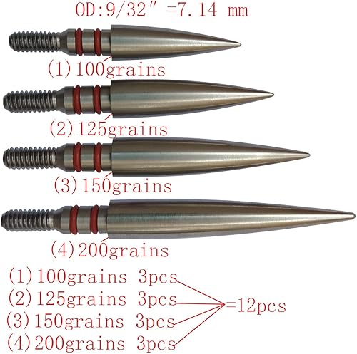 Miniatura 41 de Puntos de flecha de 100/125/150/200/300 granos, puntas de campo de tiro con arco, rosca de acero inoxidable en puntas de campo de tiro con arco