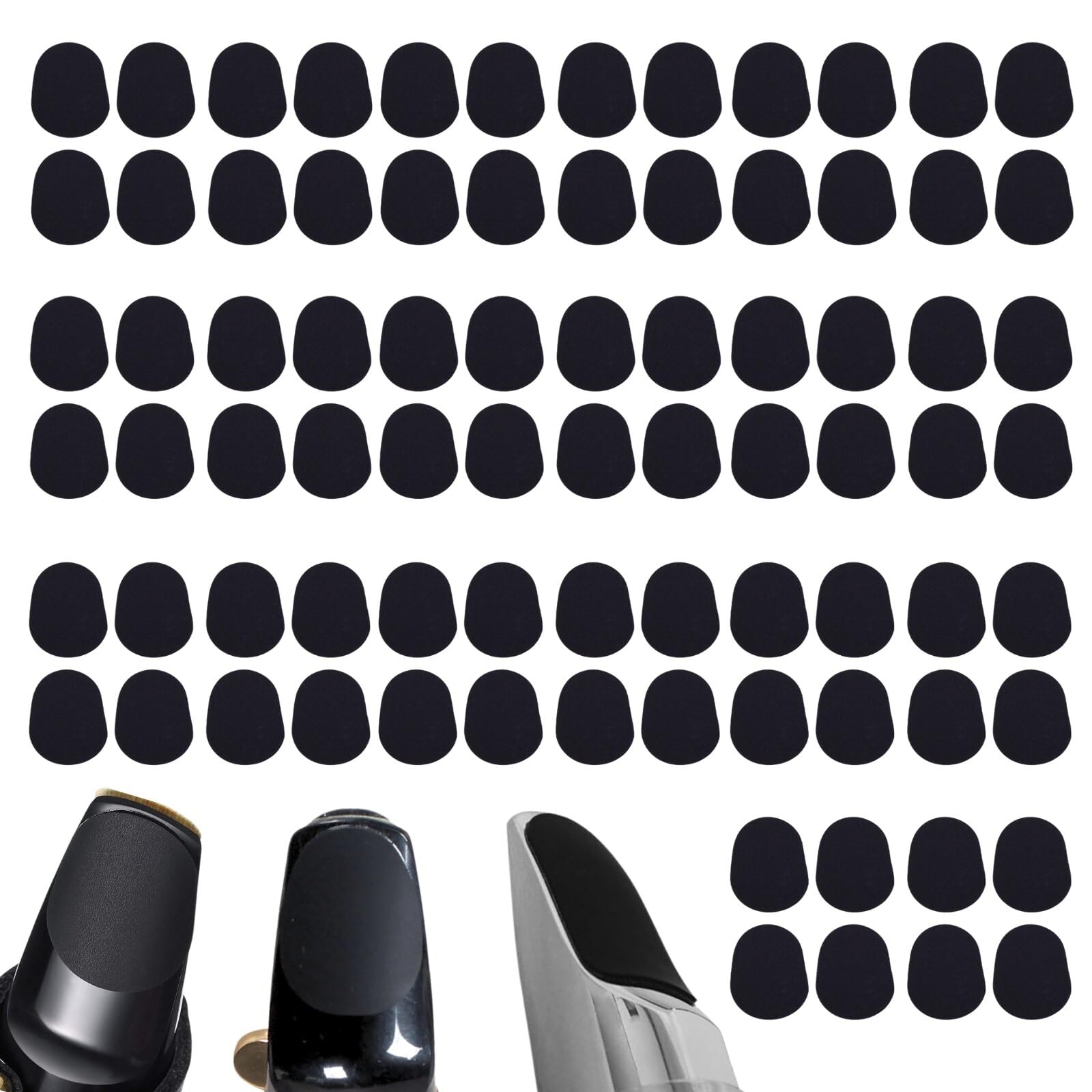 KEYRI 80 Pièces tampons pour becs caoutchoucs d'occlusion coussinets pour embouchure de saxophone en silicone de qualité supérieure protège la tête de saxophone des marques de morsure (Noir)
