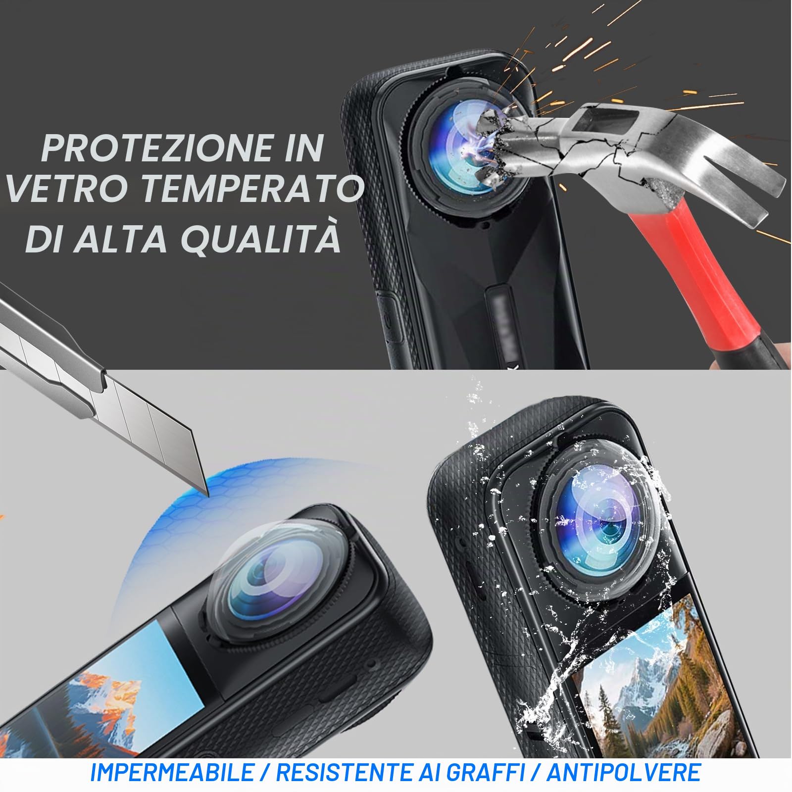 Insta 360 X5 Premium - Protezione per lenti in vetro temperato per accessori Insta360 X5 (vetro ottico)