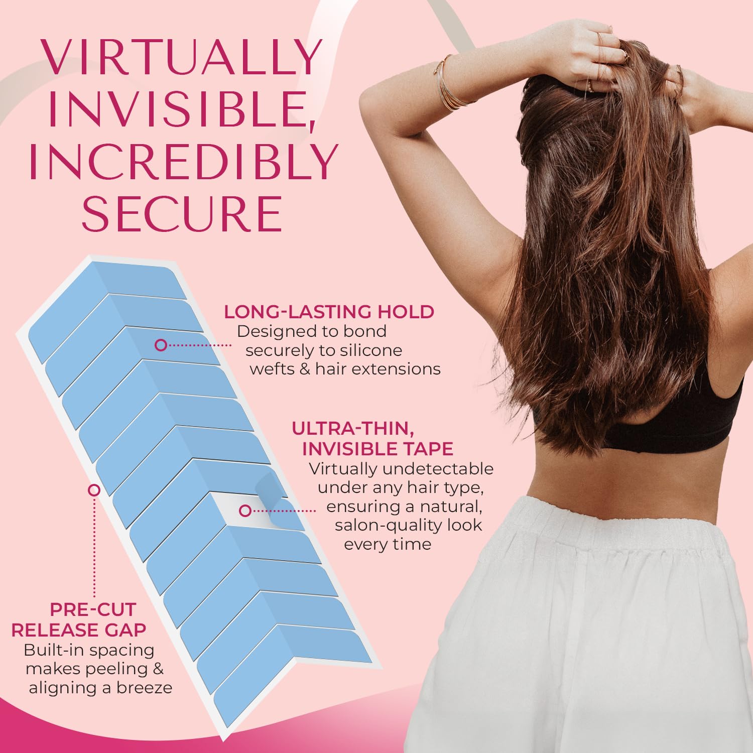 LUMORIA 144 Pcs Hair Extension Tapes Double Sided Ultra Hold, Tape Hair Extensions, Tape Extensions Hair Tape, Hair Tapes - Image 2