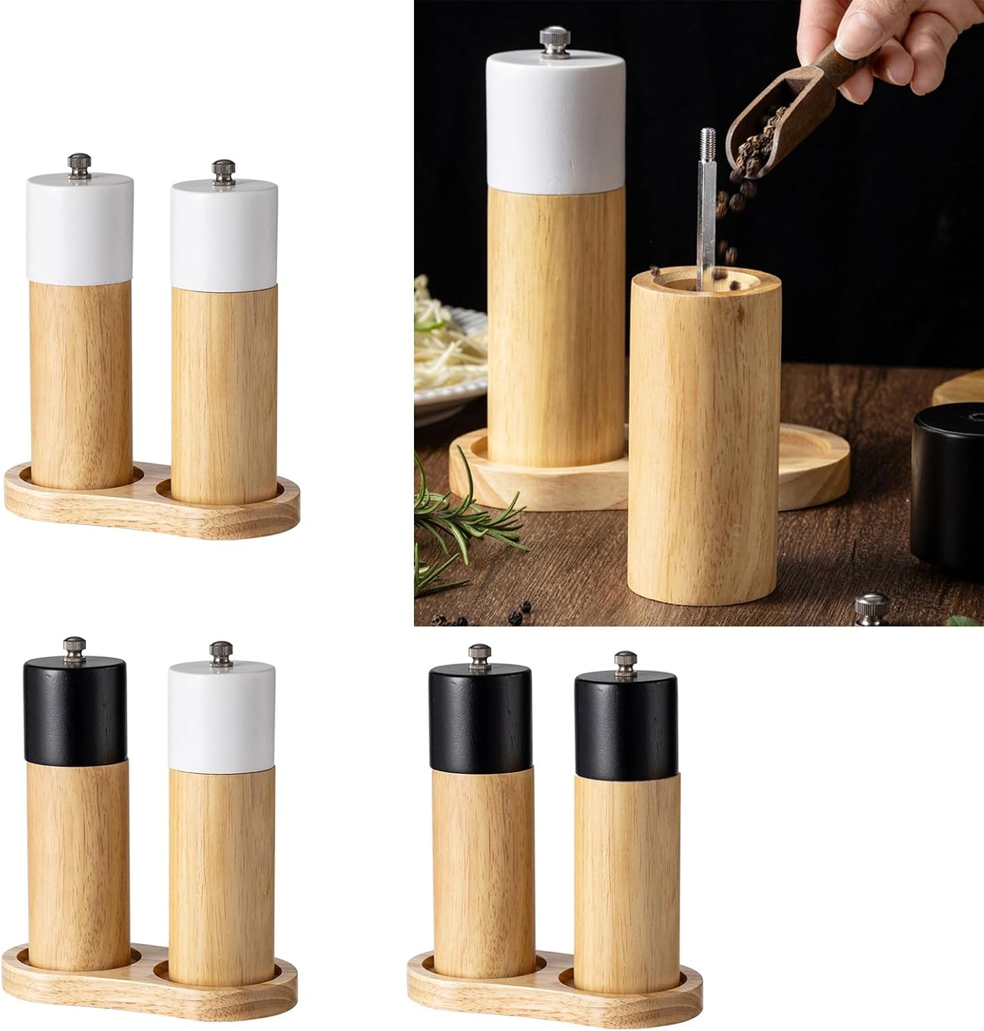 Wood Salt and Peppers Grinder Adjustable Coarseness Spices and Peppers Mill with Nonslip Base Grinding Utensils Adjustable Ceramic Spices Grinder Manual