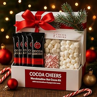 Hot Chocolate Cocoa Mix Gift Kit - Supreme Gourmet Cocoa Mix Packets, Crushed Peppermint & Mini Marshmallows | Instant Drink 4 Servings 8 oz