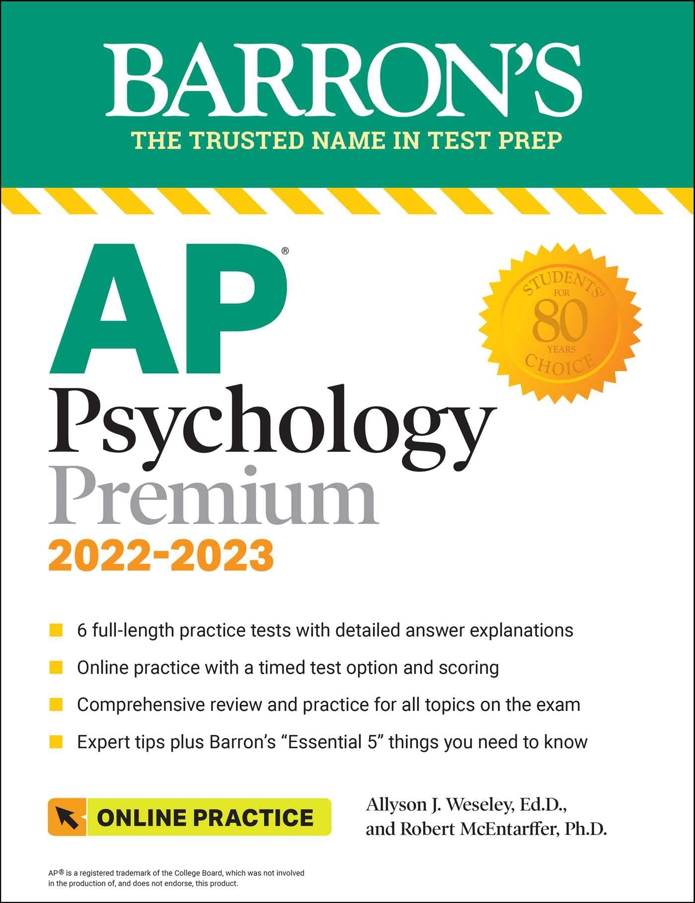 AP Psychology Premium, 2022-2023: 6 Practice Tests + Comprehensive Review + Online Practice: Premium With 6 Practice Tests (Barron's Test Prep)