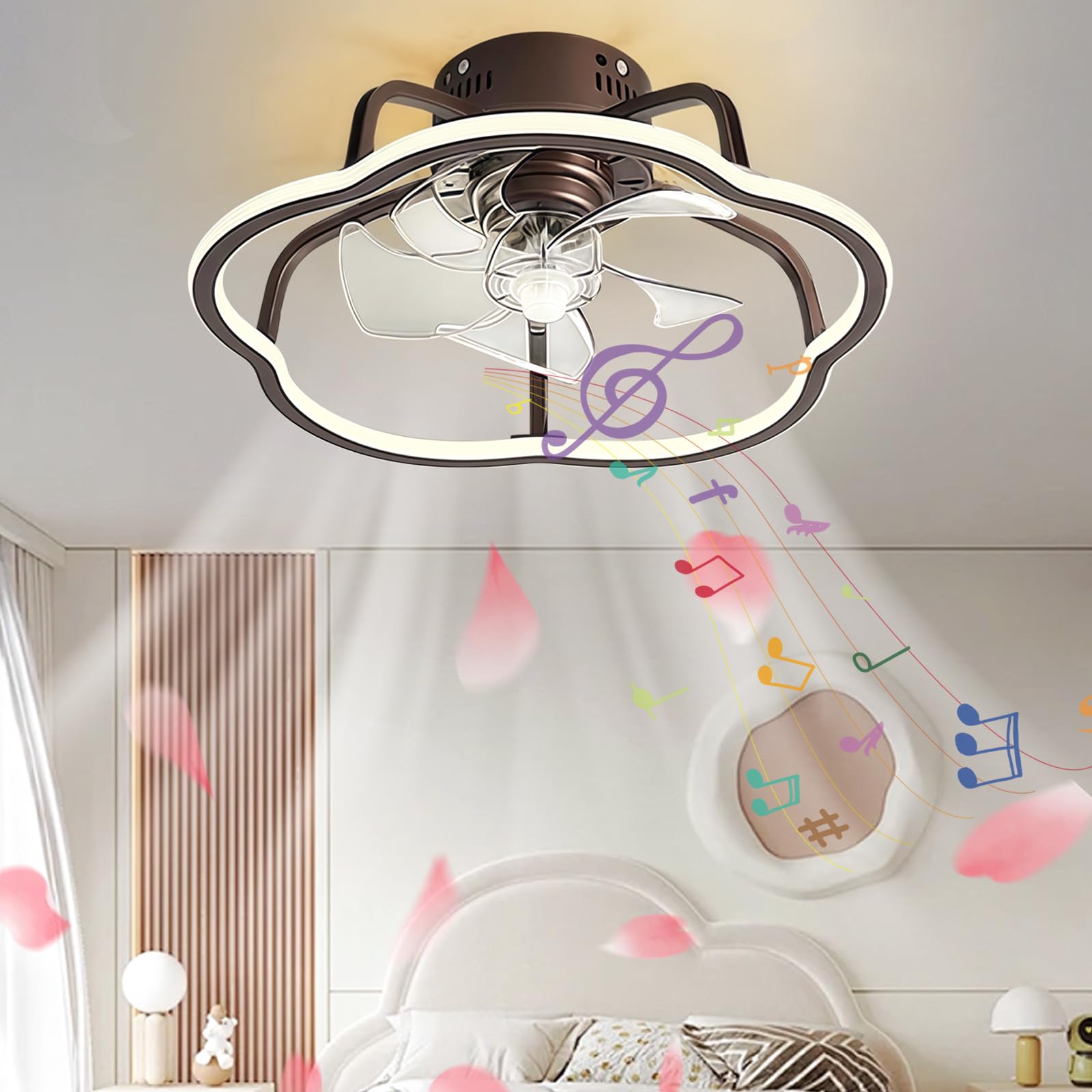 HXYSXHJUO Ceiling Fans with Lights and Remote for Kids Room, Modern Fan Lamps Bedroom, Silent Reversible Light Ceiling, Dimmable,6 Speed,3 Temperature, Lounge-Brown
