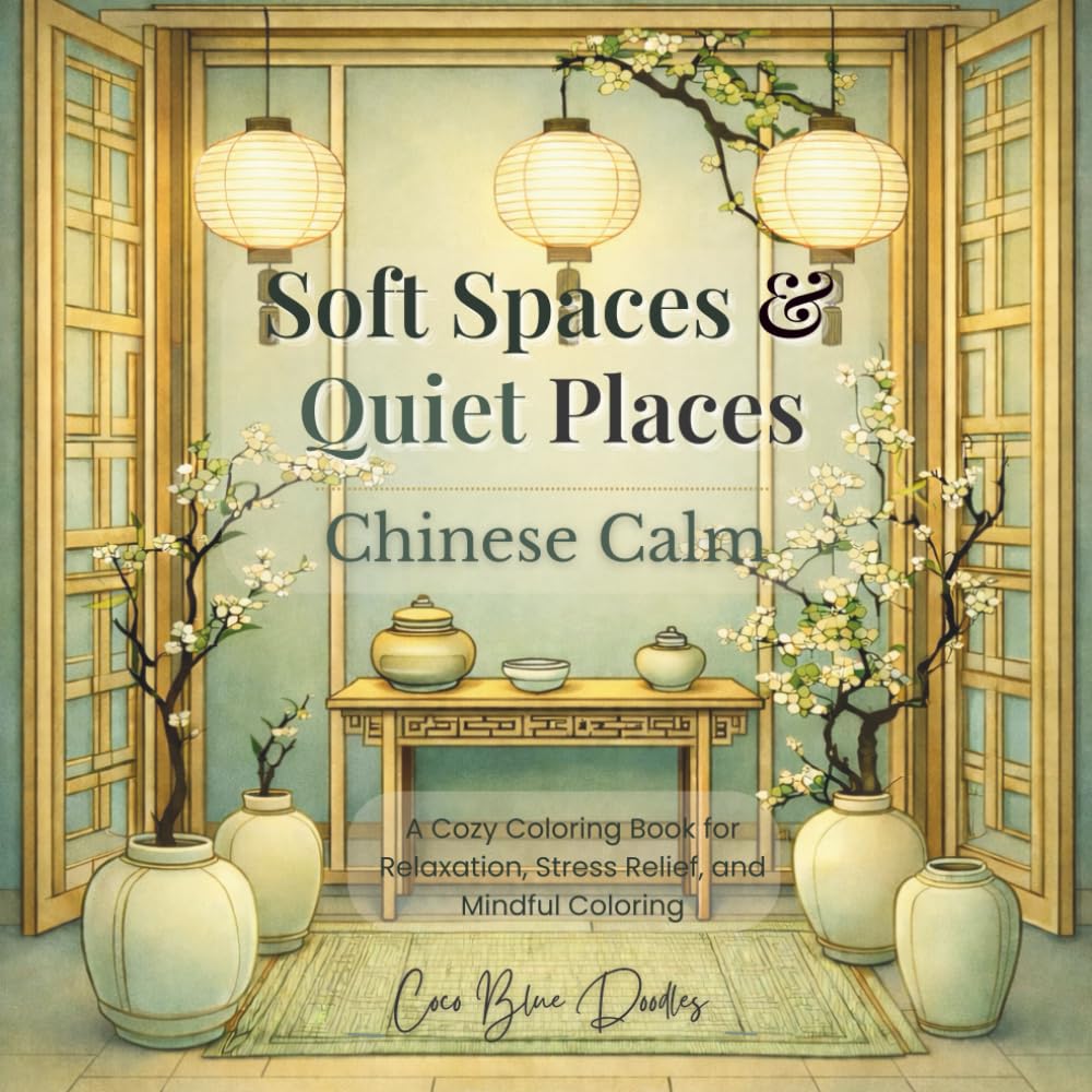 Soft Spaces & Quiet Places: Chinese Calm: A Cozy Coloring Book for Relaxation, Stress Relief, and Mindful Coloring