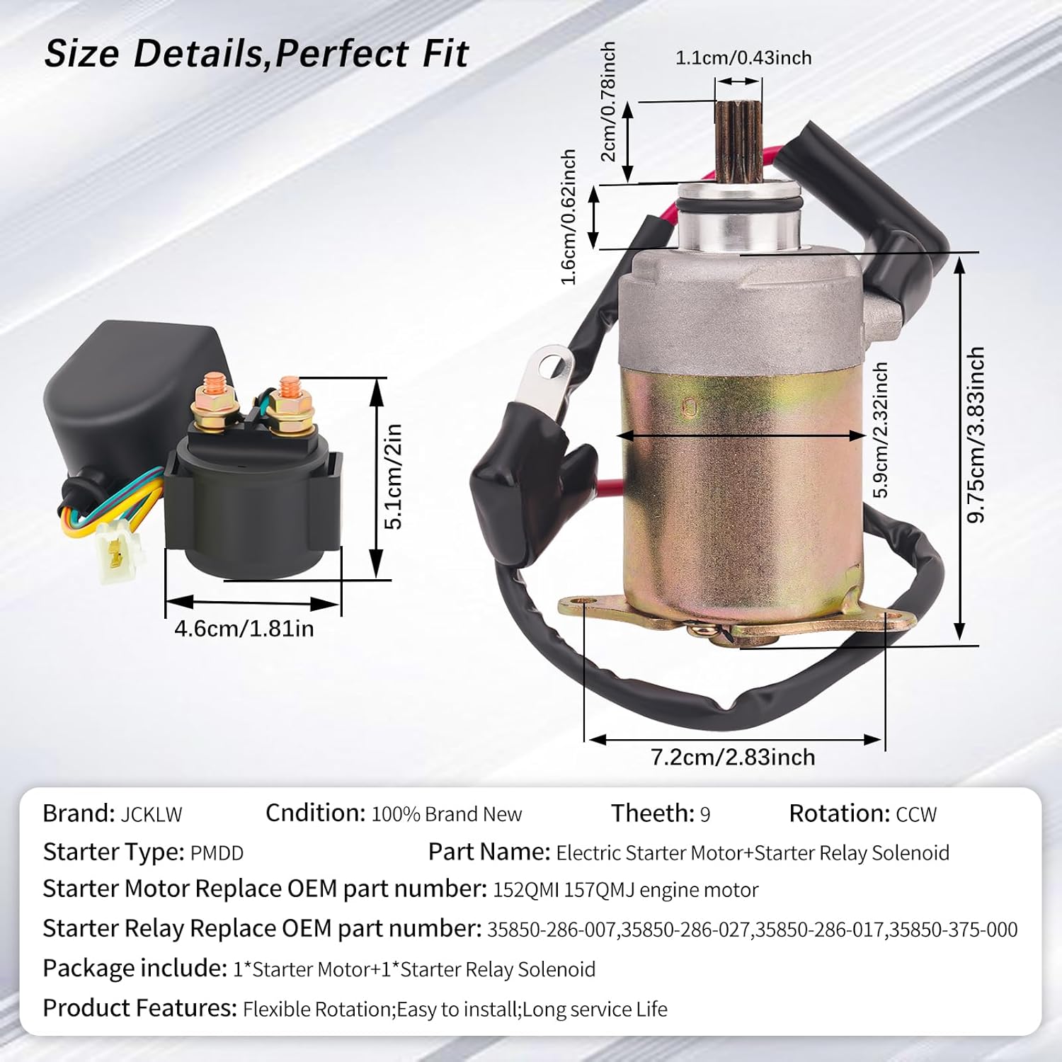 Starter Motor and Starter Solenoid Relay for 4-Stroke GY6 Engine 50cc 150cc 200cc 250cc Go Karts ATV Scooter Dirt Bikes 4 Wheelers TAOTAO Baja Moped Coolster Baja Jonway Roketa