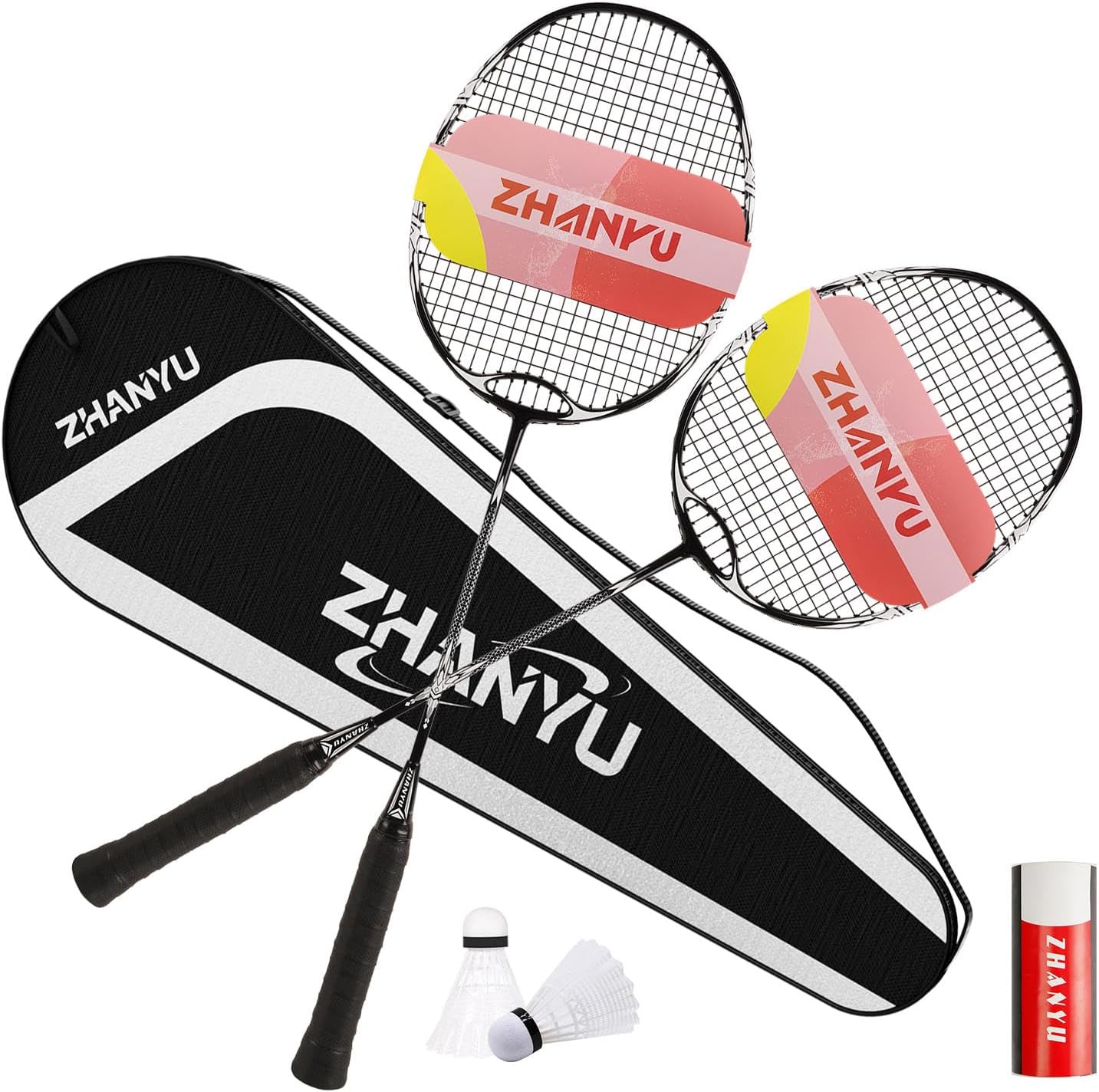 Badminton Racket,Ultra-Lightweight All Carbon Offensive Professional Badminton Set (82g),Comprising Two Rackets,Two Shuttlecocks and One Ball Bag,Ideal for Outdoor Competition