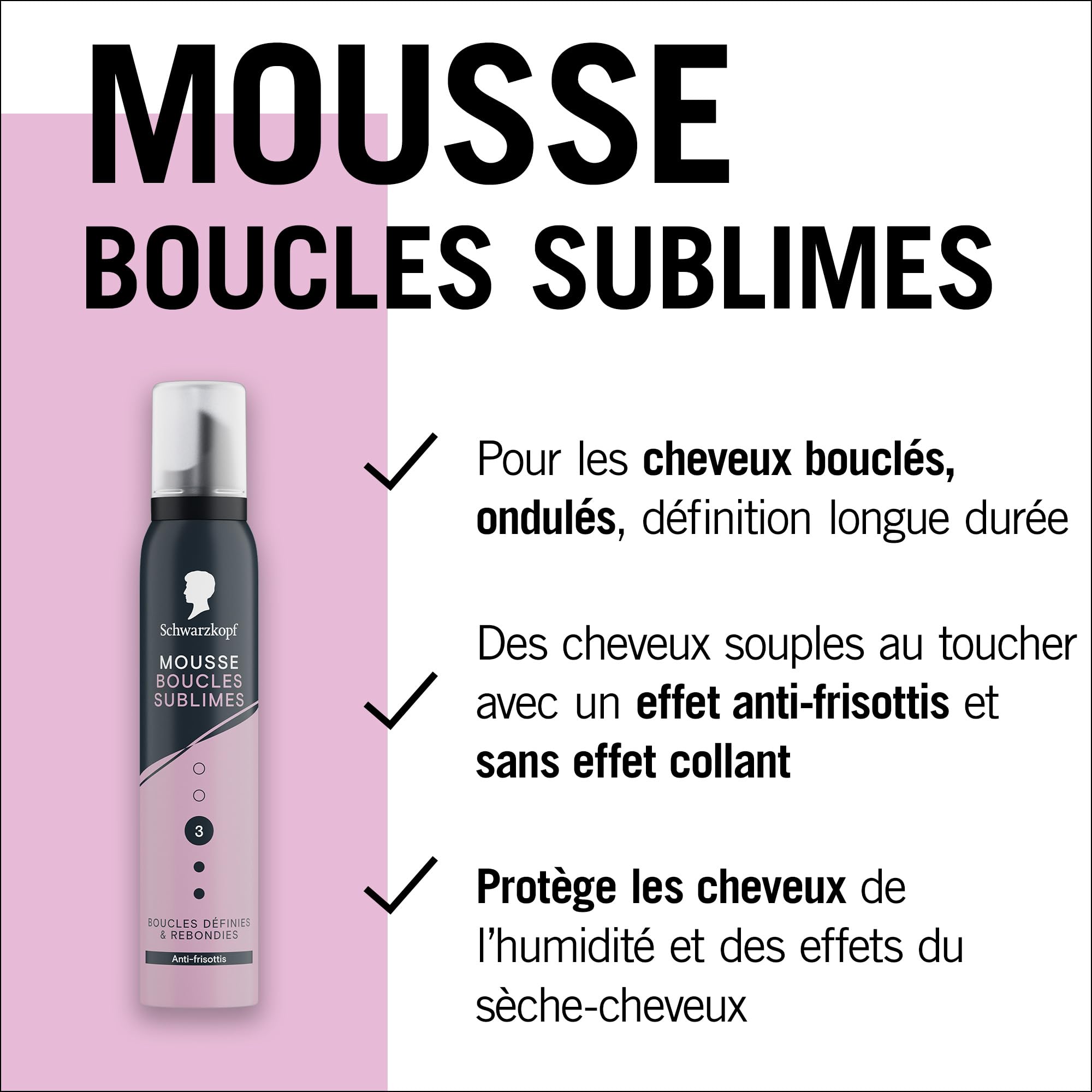 Schwarzkopf, Mousse Boucles Sublimes, Boucles definies et rebondies, Anti frisottis, Formule vegane, Sans silicone, 93% d'ingredients d'origine naturelle, Fixation normale, Tenue longue duree, 200ml