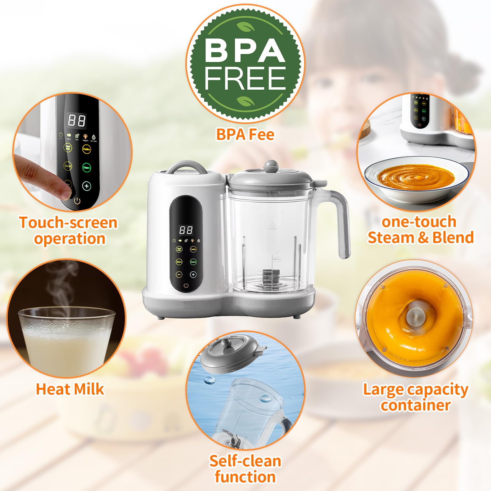 Preparador de alimentos para bebés - Multifuncional papilla para bebés, con vaporizador y batidora, 4 preajustes de cocción, autolimpieza