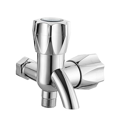Axtry Mak ABS Plastic Water Tap/2 Way Tap/2 Way Bib Tap/Two Way Tap Bathroom/2 Way Bib Cock/2 in 1 Plastic Bib Cock/Bibcock for Hot & Cold Water/ 1/2 Inch 15mm (1Pcs, Chrome Finish)