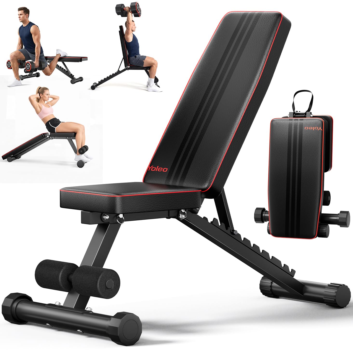 YOLEO Adjustable Weight Bench for Home Gym, 300 KG Capacity Workout Bench, Foldable Incline Decline Bench Press Bench with 11 Backrest Positions for Full Body Strength Training