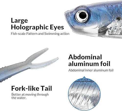 Miniatura 3 de QualyQualy Señuelos de pesca suaves Swimbait Jerk Shad Minnow Señuelo de tiro de caída, cebo de sombra, señuelo de sombra, señuelo suave para