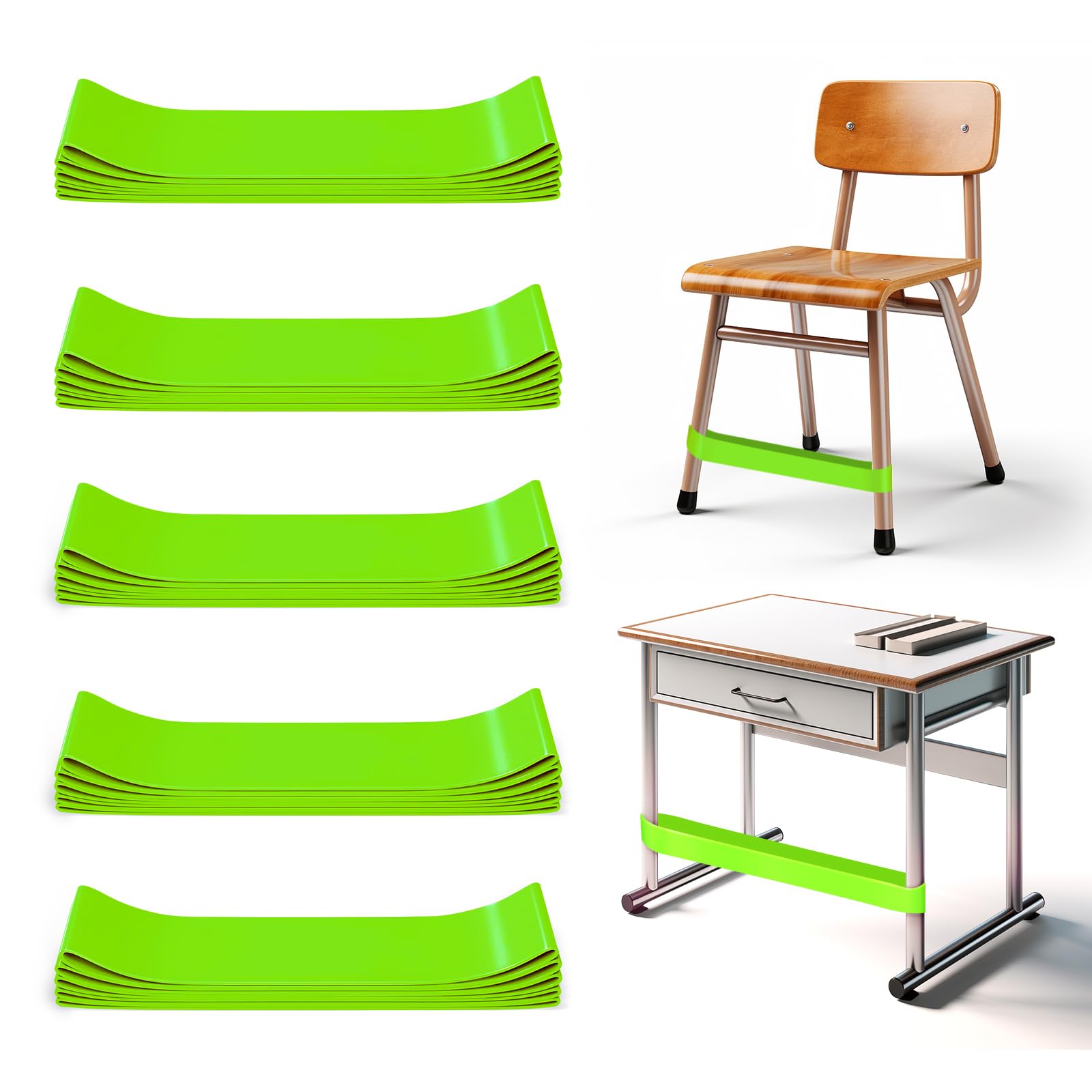 WNSIRVY 25 Pack Chair Bands for Kids with Fidgety Feet, ADHD Tools for Kids, Improve Focus & Reduce Restlessness, Chair Bands for Sensory ADHD ADD Autism - Classroom & Home Must Haves (Green)
