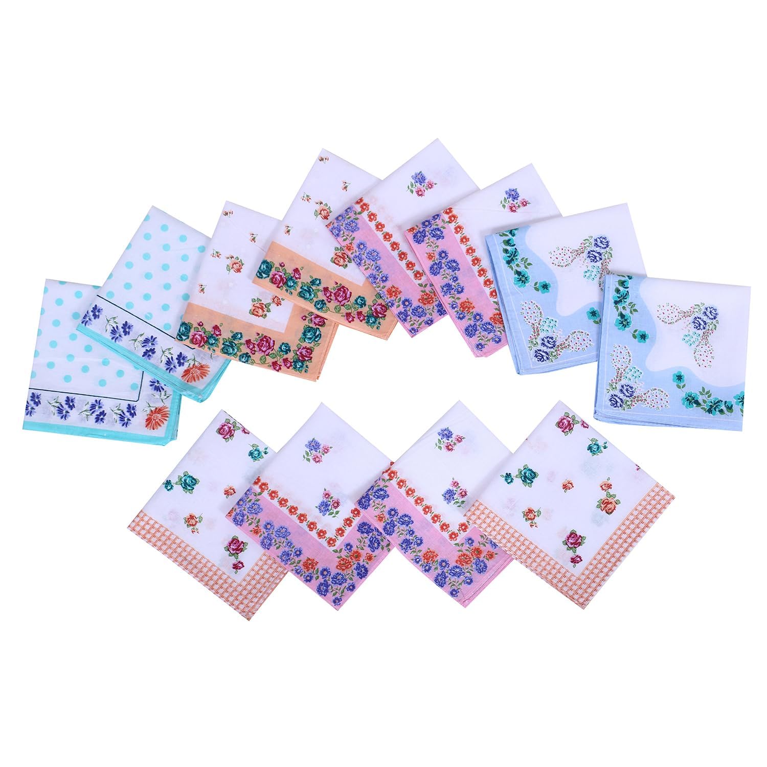DIGITAL MART 100% Cotton Women White Handkerchief Hanky Hankies 12 Pieces Set Large Size 13 X 13 (33 x 33 CMS) Soft Flower Printed Hankies Ladies Hand kerchief (Random Designs)-image-41