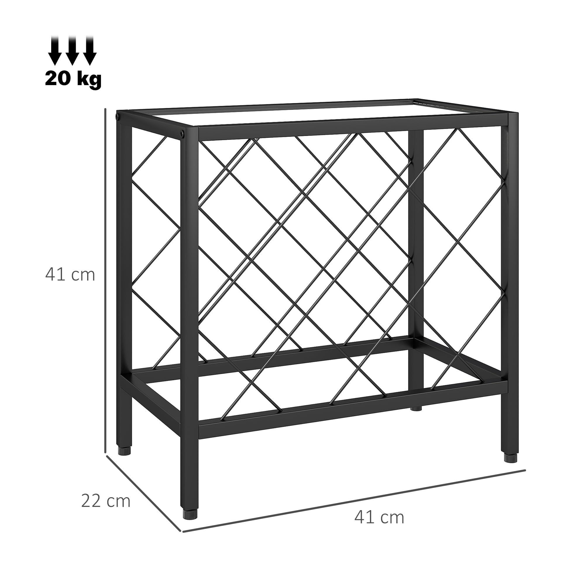 HOMCOM Portabottiglie Vino 10 Bottiglie Cantinetta 41x22x41 cm Nero | Piano d'Appoggio in Vetro Temperato, Portabottiglie in Acciaio, Cucina, Dispensa, Cantina, Bar